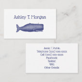  19e eeuw gestileerde walvis #1 N Blauw Visitekaartje (Voorkant / Achterkant)