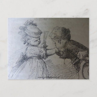 19e eeuw illustratie mode, zwart-wit briefkaart