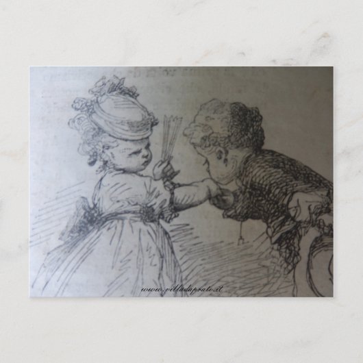19e eeuw illustratie mode, zwart-wit briefkaart (Voorkant)