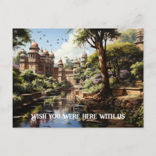 19e eeuw Indiase plezier tuin olie schilderij Briefkaart