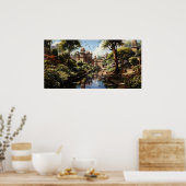 19e eeuw Indiase plezier tuin olie schilderij Poster (Keuken)