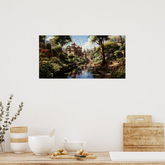 19e eeuw Indiase plezier tuin olie schilderij Poster (Keuken)