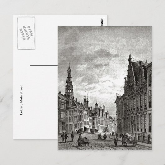 19e eeuw Leiden, hoofdstraat Briefkaart (Voorkant / Achterkant)