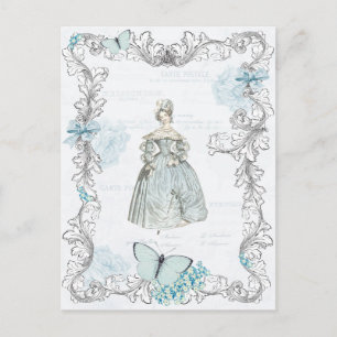 19e eeuw mode  briefkaart in blauw