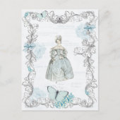 19e eeuw mode  briefkaart in blauw (Voorkant)