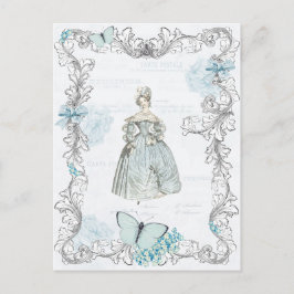19e eeuw mode  briefkaart in blauw