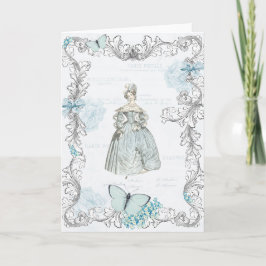 19e eeuw mode wenskaart in blauw kaart