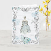 19e eeuw mode wenskaart in blauw kaart (Gele Bloem)