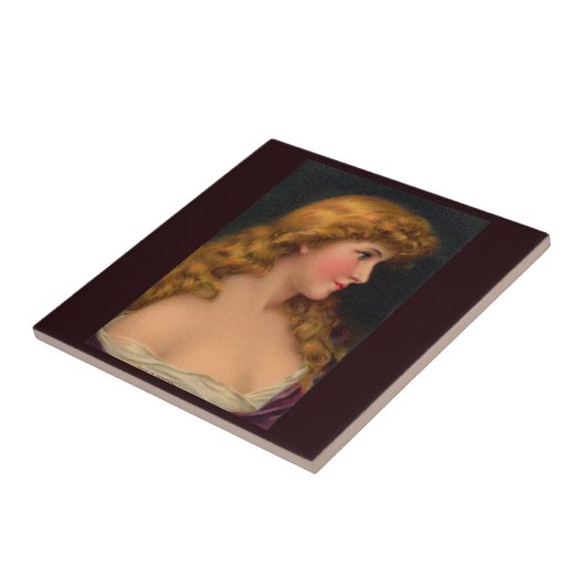 19e eeuw mooie vrouw met lang haar tegeltje (Zijkant)