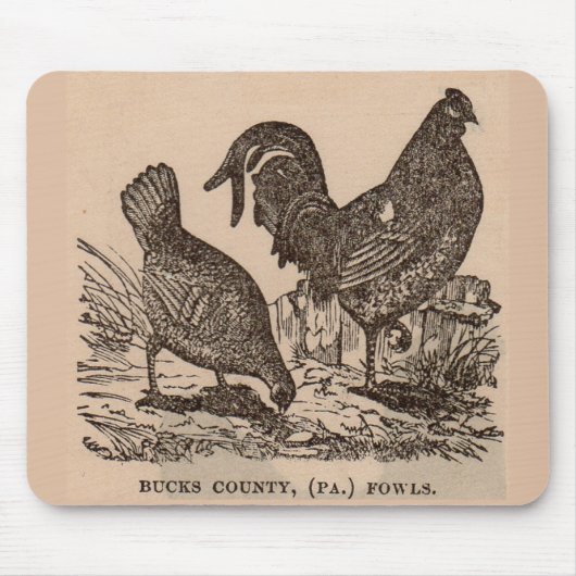 19e eeuw print Bucks County fowls kippen Muismat (Voorkant)