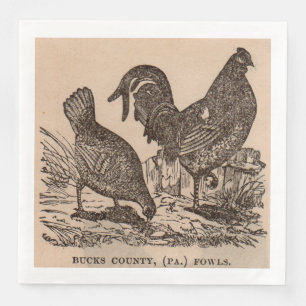 19e eeuw print Bucks County fowls kippen Servetten