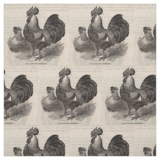 19e eeuw print grijs Engelse dorkings kippen Stof (Swatch)