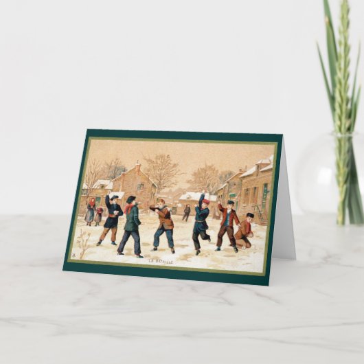 19e eeuw Sneeuwballengevecht Feestdagen Kaart (Voorkant)