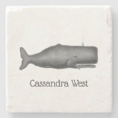 19e eeuw stilgezette walvis #1 N Stenen Onderzetter (Voorkant)