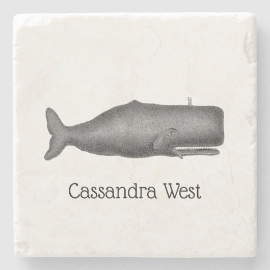 19e eeuw stilgezette walvis #1 N Stenen Onderzetter (Voorkant)