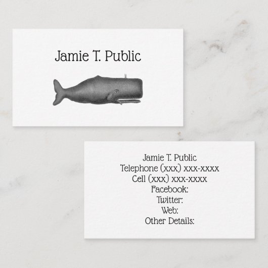 19e eeuw stilgezette walvis #1 N Visitekaartje (Voorkant / Achterkant)