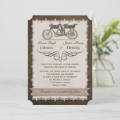  19e eeuw Tandem Bicycle Wedding Invite Kaart (Staand voorkant)