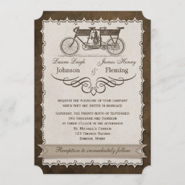  19e eeuw Tandem Bicycle Wedding Invite Kaart