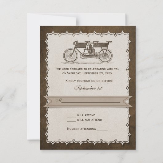 19e eeuw Tandem Bicycle Wedding RSVP (Voorkant)