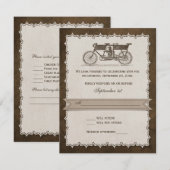 19e eeuw Tandem Bicycle Wedding RSVP (Voorkant / Achterkant)