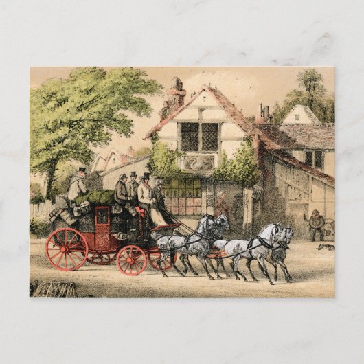 19e eeuw Victoriaans Stagecoach Briefkaart (Voorkant)