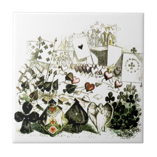 19e eeuw Wonderland-esque Woodcut Tegeltje (Voorkant)