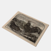 19e eeuw zwart Hamburgse kip en rooster Deurmat (Schuin)