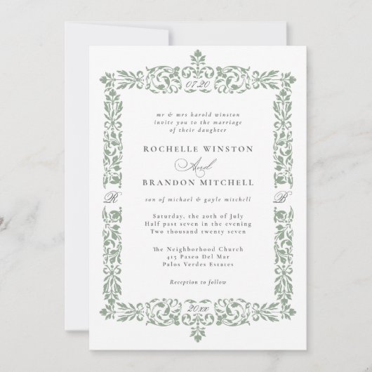 19e eeuws Antiek grens Sage Green Kaart (Voorkant)