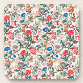  19e eeuws bloemenpatroon blauw groen rood bier onderzetter (Voorkant)