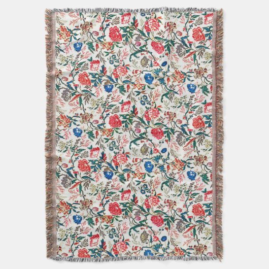  19e eeuws bloemenpatroon blauw groen rood deken (Voorkant Verticaal)