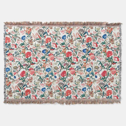  19e eeuws bloemenpatroon blauw groen rood deken (Voorkant)