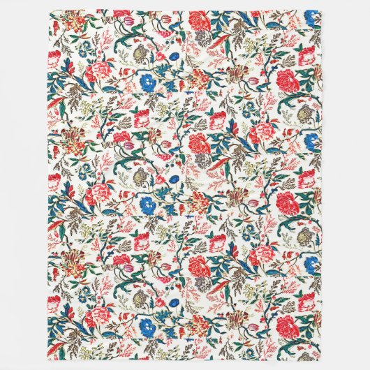 19e eeuws bloemenpatroon blauw groen rood fleece deken (Voorkant)