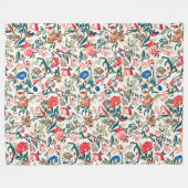 19e eeuws bloemenpatroon blauw groen rood fleece deken (Voorkant (Horizontaal))