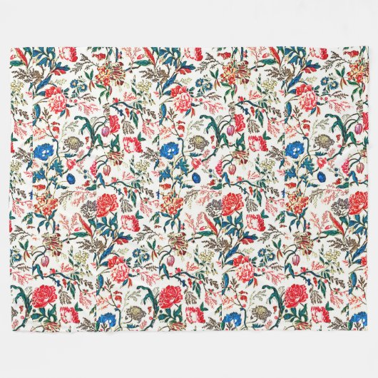  19e eeuws bloemenpatroon blauw groen rood fleece deken (Voorkant (Horizontaal))