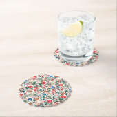  19e eeuws bloemenpatroon blauw groen rood kartonnen onderzetters (Insitu)