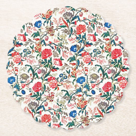  19e eeuws bloemenpatroon blauw groen rood kartonnen onderzetters (Voorkant)