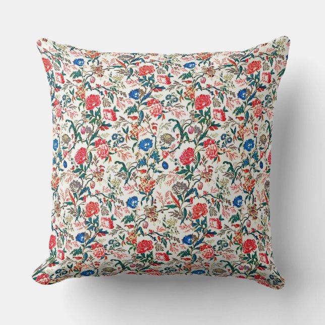  19e eeuws bloemenpatroon blauw groen rood kussen (Voorkant)