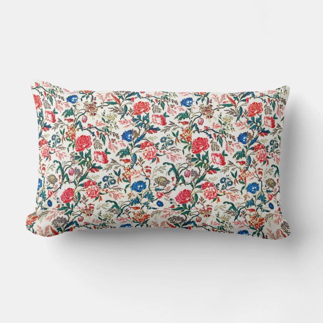  19e eeuws bloemenpatroon blauw groen rood kussen (Voorkant)