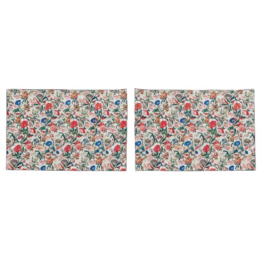 19e eeuws bloemenpatroon blauw groen rood kussensloop (Achterkant-Set)