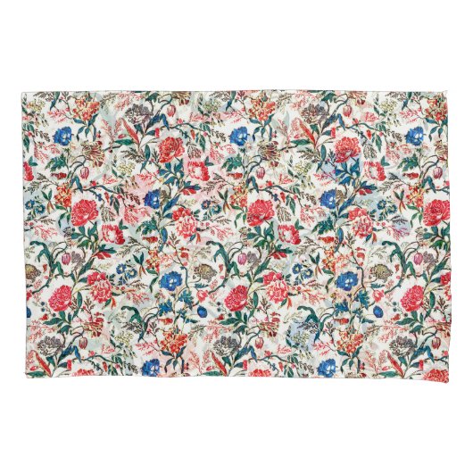  19e eeuws bloemenpatroon blauw groen rood kussensloop (Voorkant-Links)