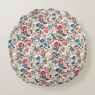  19e eeuws bloemenpatroon blauw groen rood rond kussen
