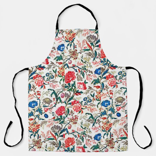  19e eeuws bloemenpatroon blauw groen rood schort (Voorkant)