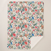  19e eeuws bloemenpatroon blauw groen rood sherpa deken (Voorkant)