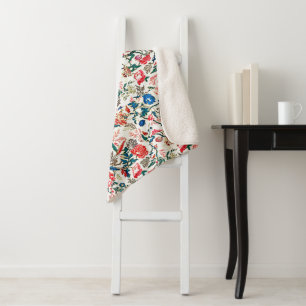 19e eeuws bloemenpatroon blauw groen rood sherpa deken