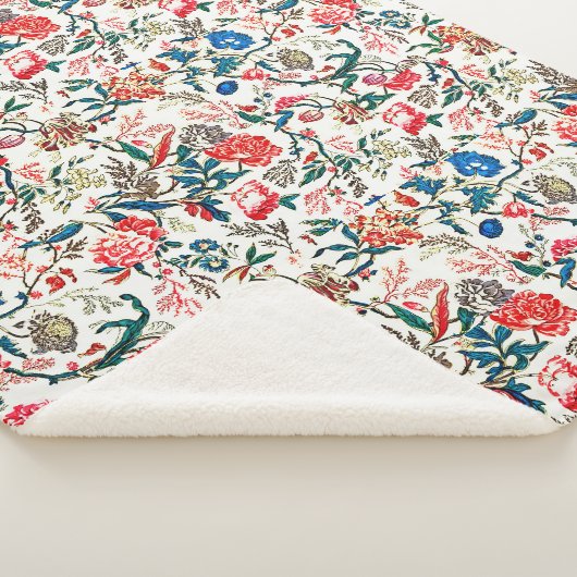 19e eeuws bloemenpatroon blauw groen rood sherpa deken (3/4)