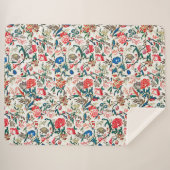  19e eeuws bloemenpatroon blauw groen rood sherpa deken (Voorkant (horizontaal))