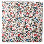 19e eeuws bloemenpatroon blauw groen rood tegeltje (Voorkant)