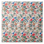  19e eeuws bloemenpatroon blauw groen rood tegeltje (Voorkant)