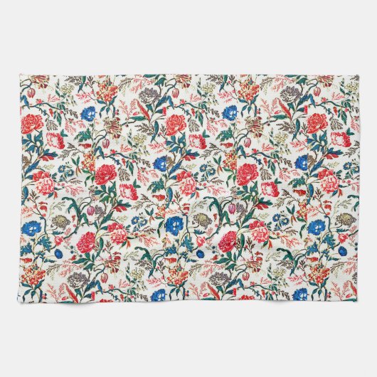  19e eeuws bloemenpatroon blauw groen rood theedoek (Horizontaal)