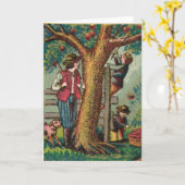 19e-eeuws Wenskaart voor appelplukken Kaart (Gele Bloem)